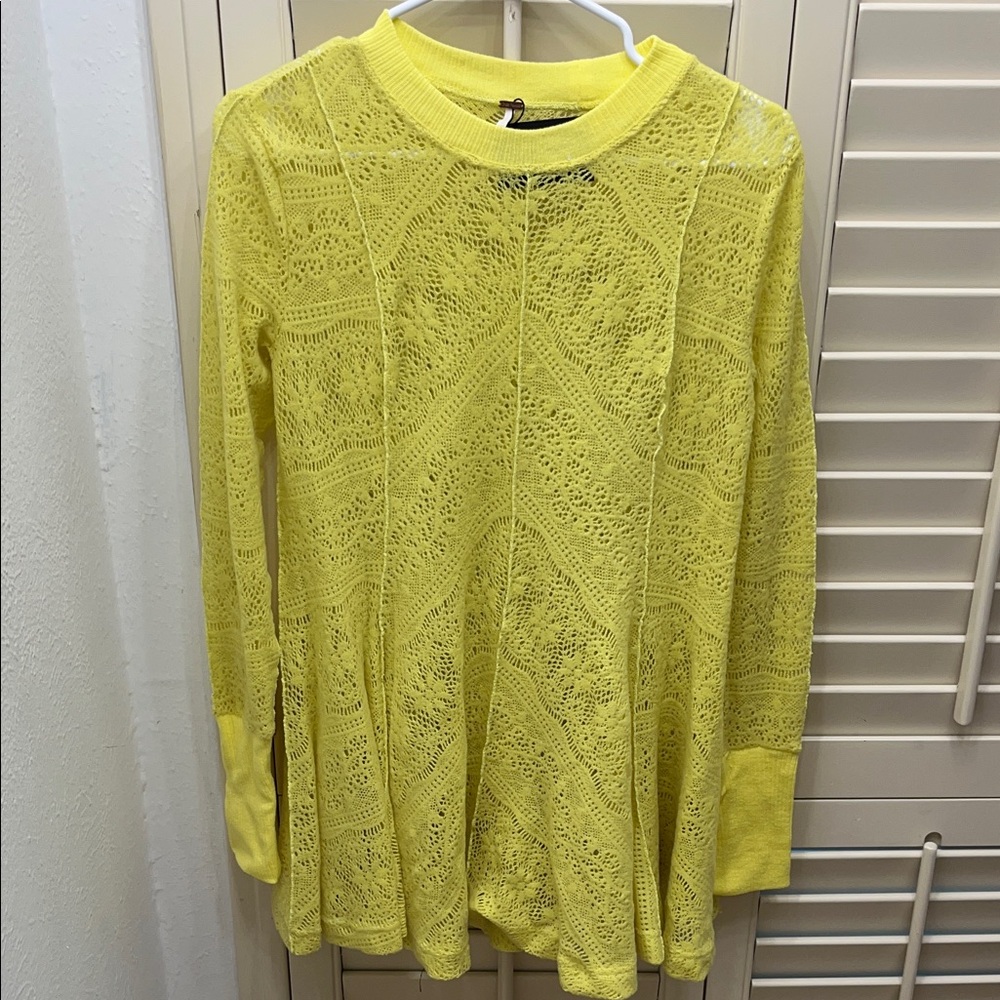 Yellow Free People Lace Knit Women's mini dress